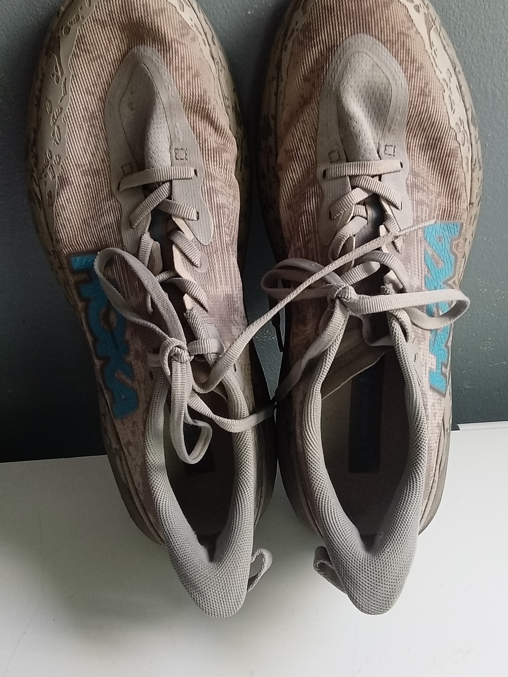 Hoka Zinal Trail Running Shoes Taupe Blue Vibram Megagrip Mens Sneakers - Picture 5 of 10